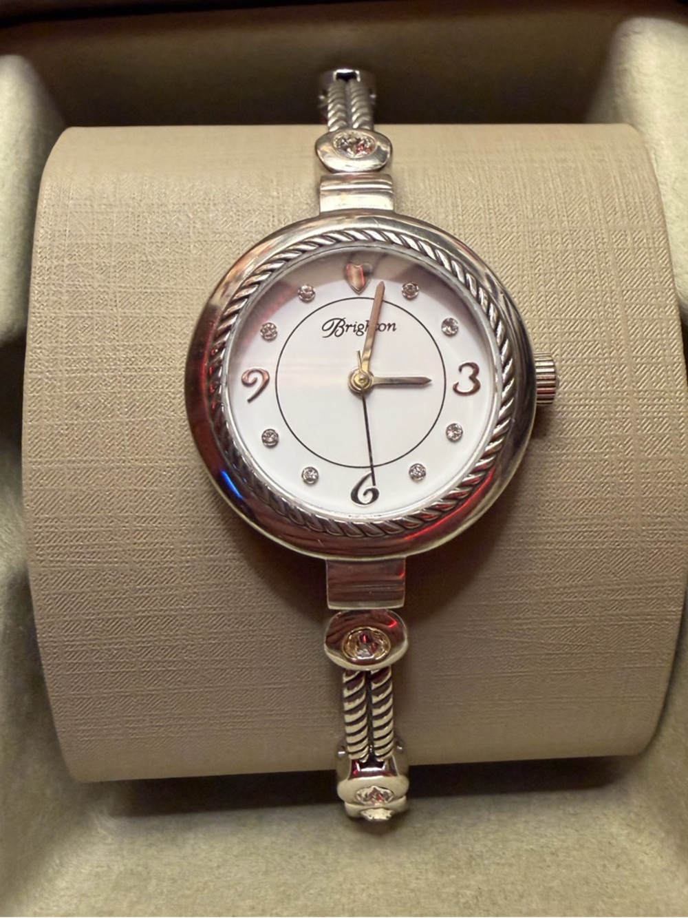 Brighton Roseville - Silver-Tone Women's Round Dress Watch with White Dial